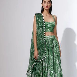 DESIGNER SAAKSHA & KINNI Green Printed Lehenga - Indian